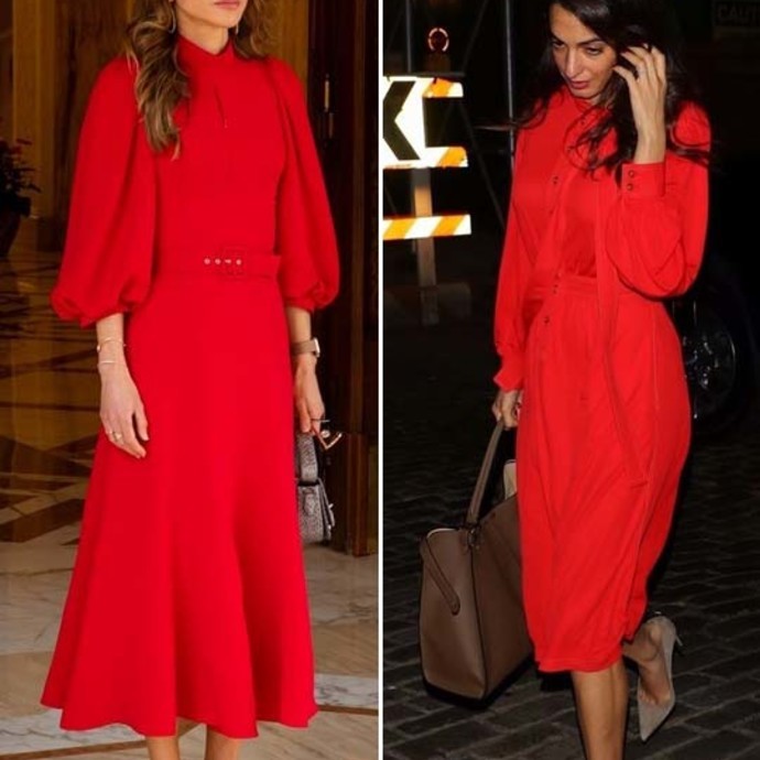 من الأجمل بالفستان الأحمر، أمل كلوني أم الملكة رانيا؟