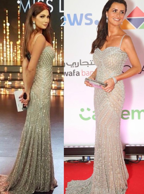 من الأجمل بفستان جورج حبيقة البراق، ديما صادق أم نور اللبنانية؟