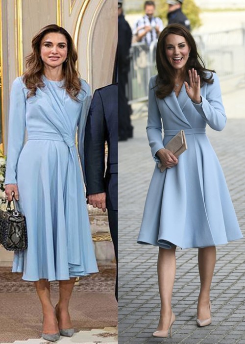 الملكة رانيا وكيت ميدلتون بالفستان الأزرق، من الأجمل؟
